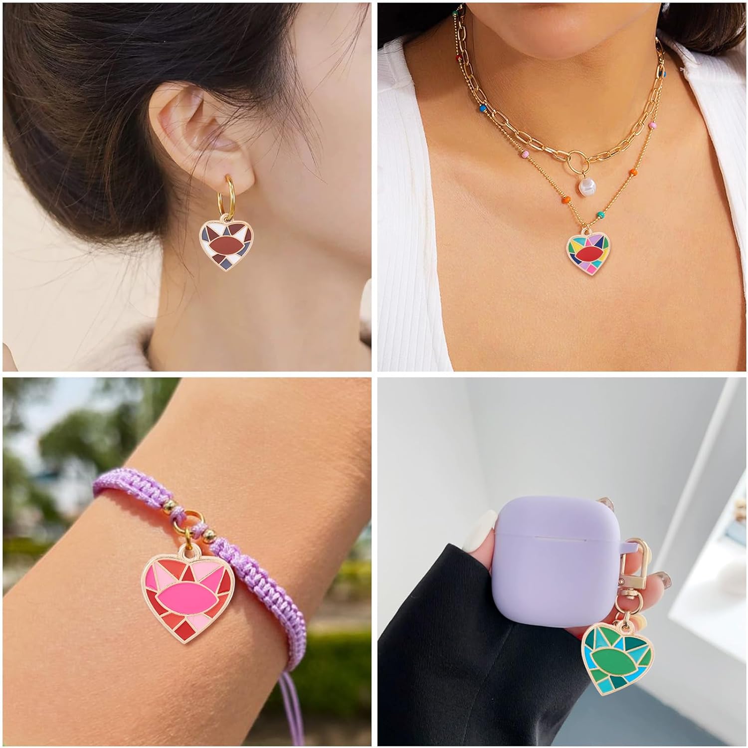 

Craftdady Enamel Heart Charms Colorful Evil Eye Love Heart Charms Alloy Heart Pendants Valentine Heart Metal Dangle Charms for DIY Crafts Bracelets Colorful