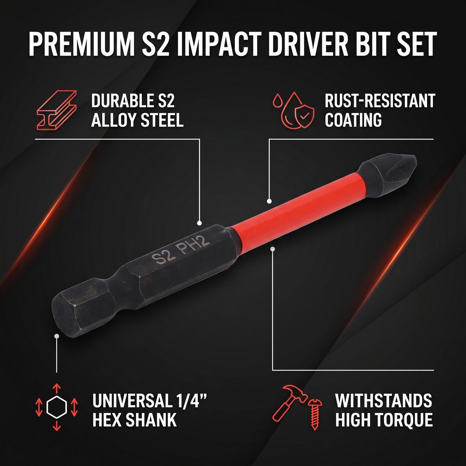 Set de biți pentru șurubelniță S2 Oțel Aliat PH Duritate Ridicată Tija Hexagonală Biți de Impact Fosfatat Rezistent la Rugină pentru Mașină de Găurit Electrică și Type 2