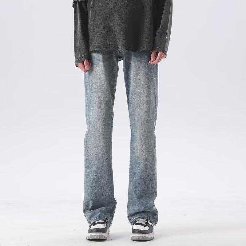 

Американские вымытые джинсы из денима, мужские осенние новые свободные прямые брюки-швабры, повседневные широкие джинсовые брюки 3XL светло-синий
