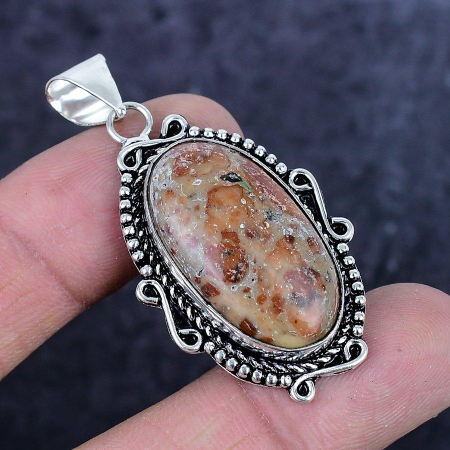 Natural Asteroid Jasper Gemstone 925 Sterling Silver Jewelry Pendant 2.05" ETC-14231