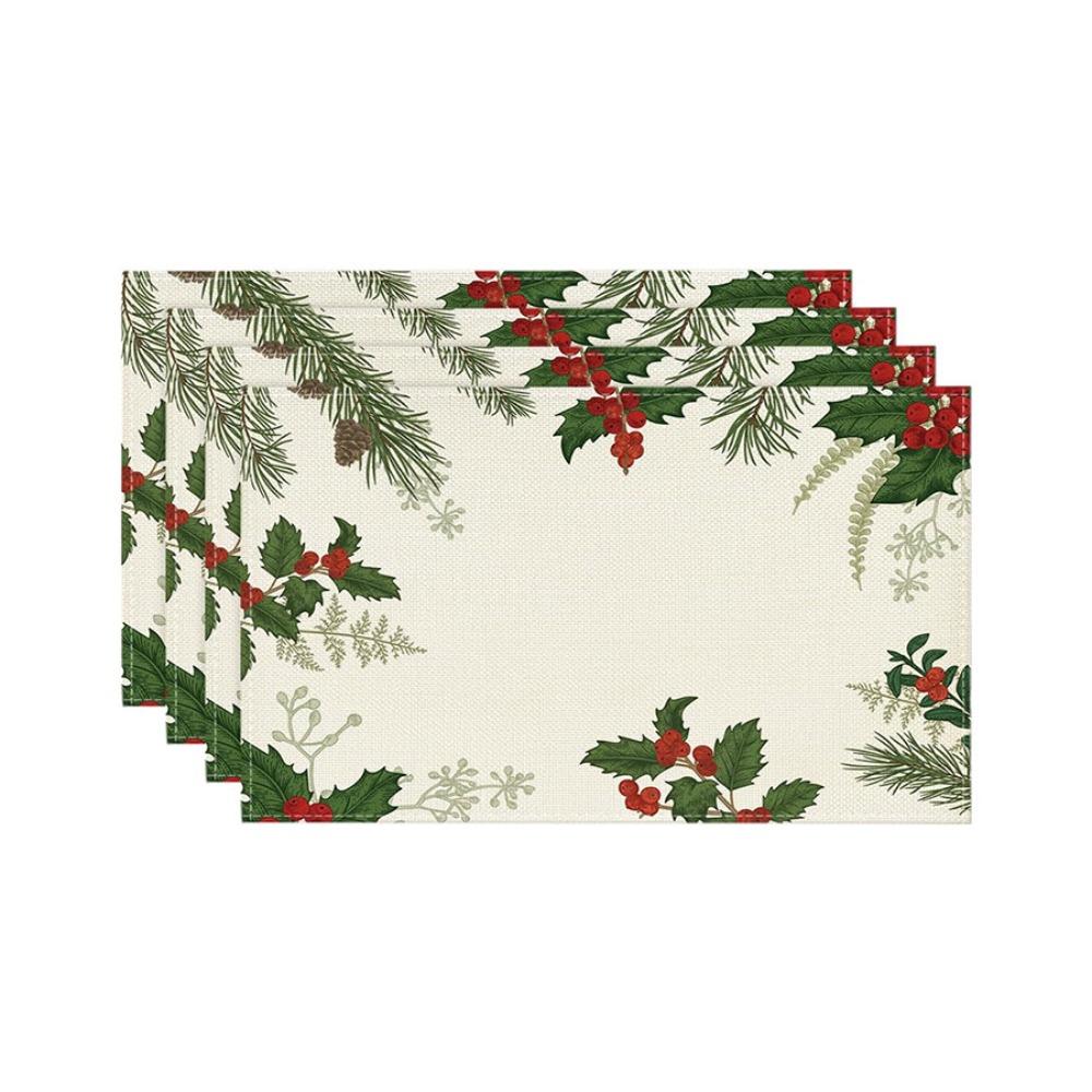 4PCS Linen-like Christmas Tree Placemats Anti-slip Tableware Insulated Mats New Year