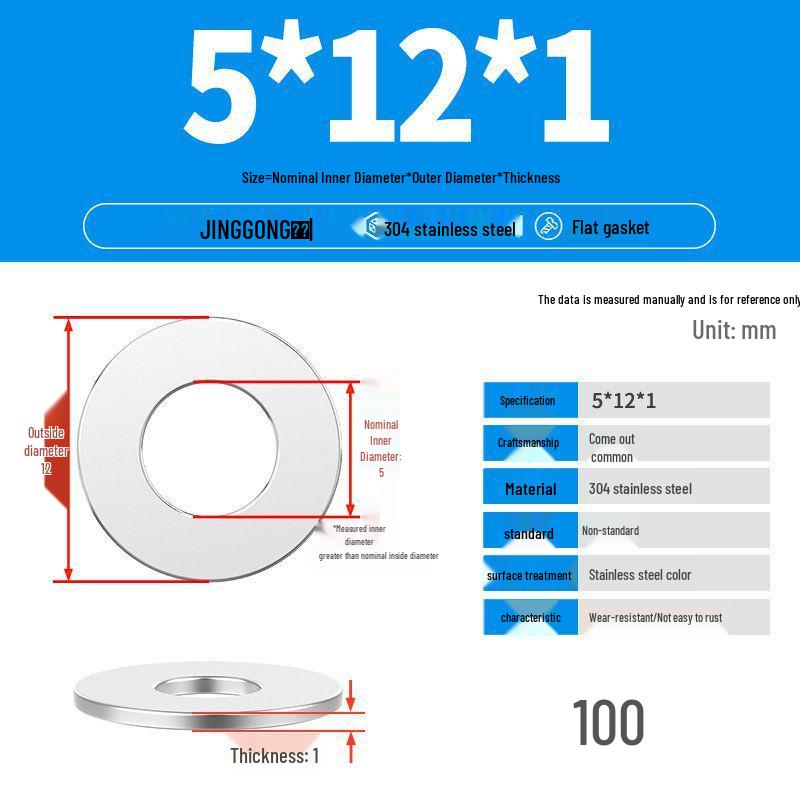 Zesílená plochá podložka/distanční kroužek z nerezové oceli 304 M4 M5 M6 M8