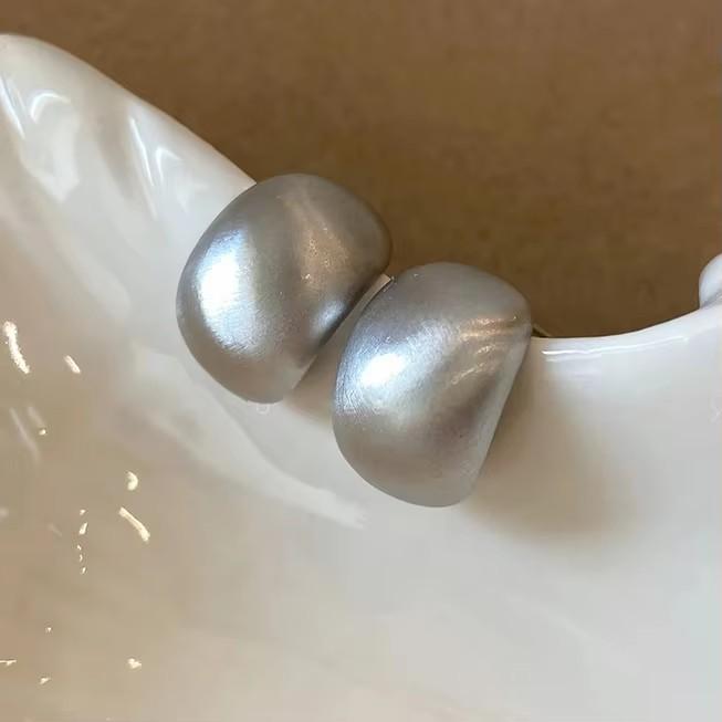 Real Sterling Silver Geometric Frosted Curved Surface Stud Earrings for Women Fine Minimalist Accessories