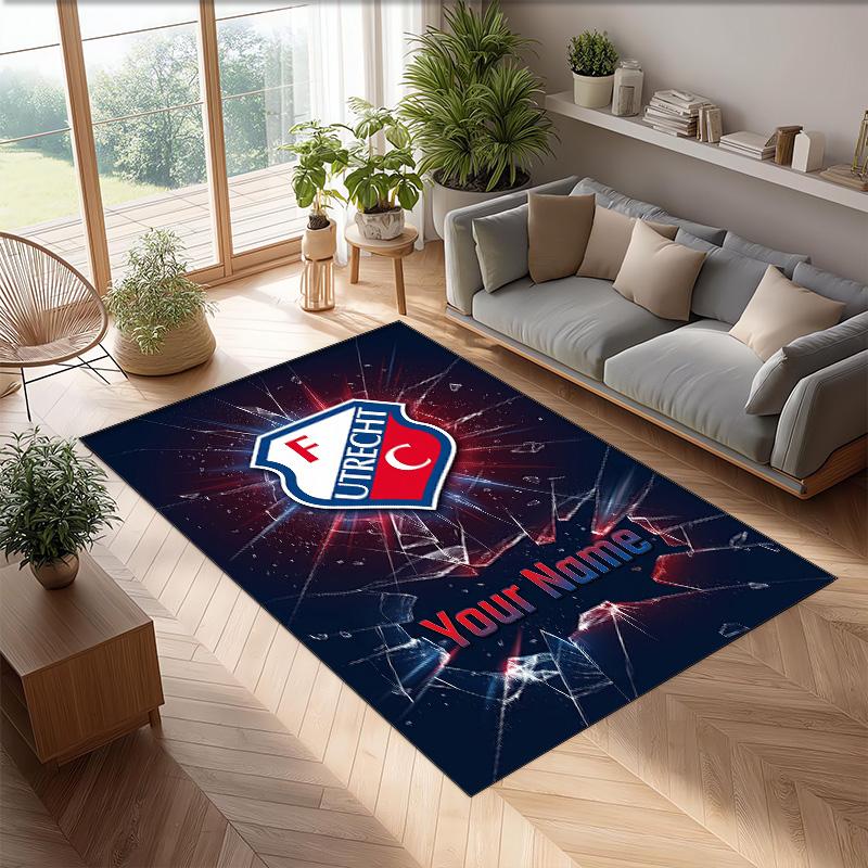 FC Utrecht Printed Crystal Velvet Rug Non‑Slip Crystal Velvet Carpet For Sofa Bedroom Indoor Home Decoration