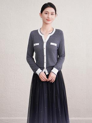 Autumn V-neck Knit Cardigan with Cutout Design - Versatile, Long Sleeve Outerwear