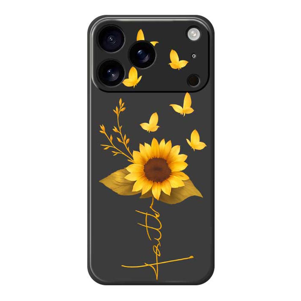 For iPhone 17 Pro Max Case Golden Butterfly Sunflower Pattern Printing Straight Edge TPU Phone Back Cover