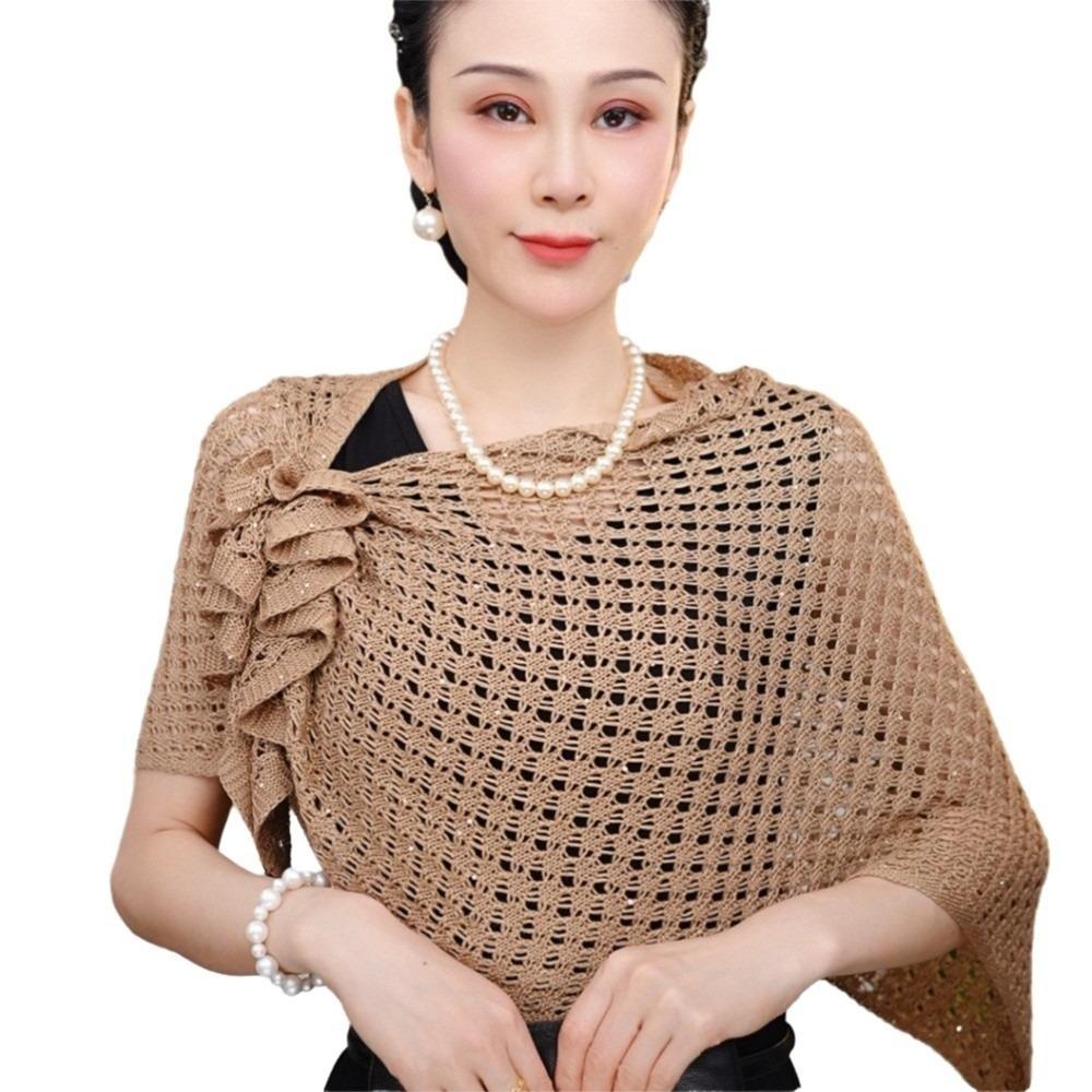 Front Buckle Design Cutout Wrap Sparkly Design Ice Silk Wrap Triangle Shawl Travel