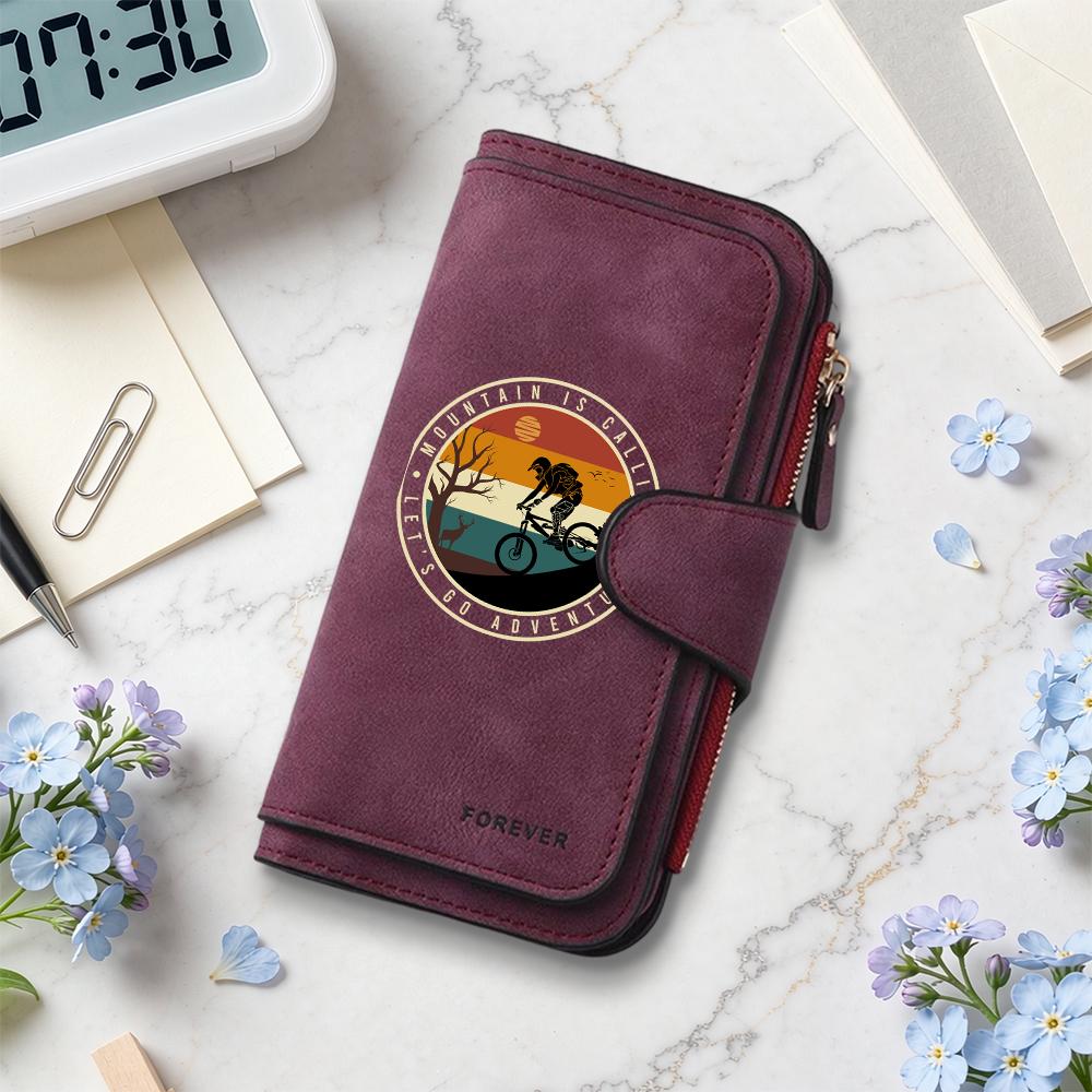 Vintage Biker Print Long Purse Multi Card Slot Wallet Fashion Outdoor Style Portable Daily Money Holder
