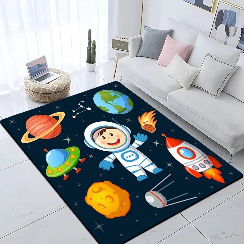 Cartoon Astronaut Children's Room Decorative Carpet Camping Cushion Play Aera Mat  Floor Mat Carpet Game Area Rug Floor Mats
