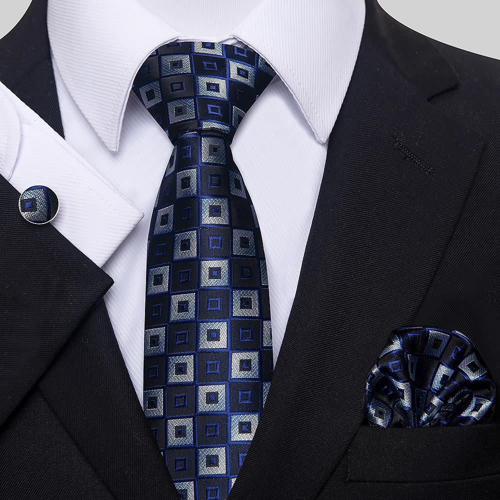 Korean Version Of Casual Floral Tie Men'S Jacquard Polyester Silk Pocket Towel Cufflink Tie Set