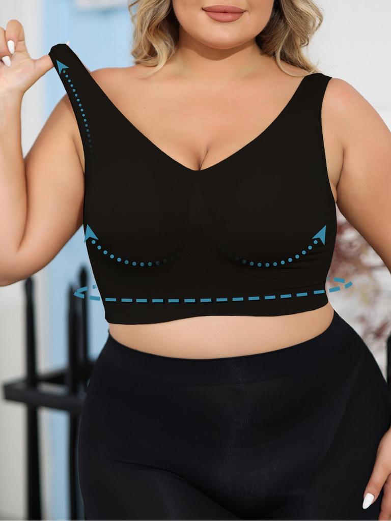 Women's Plus Size Bras with No Wire Shaping and Lifting To Prevent Spillage and Sagging - Detachable Pads BLACK 1XL-4XL
