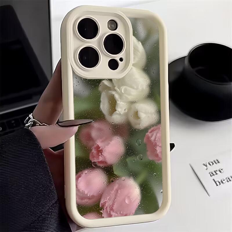 Aesthetic Rose Floral Pattern Silicone Phone Case For iPhone 16 Pro Max 15 14 13 12 11 7 8 Plus X XS XR SE 16E Shockproof Cover