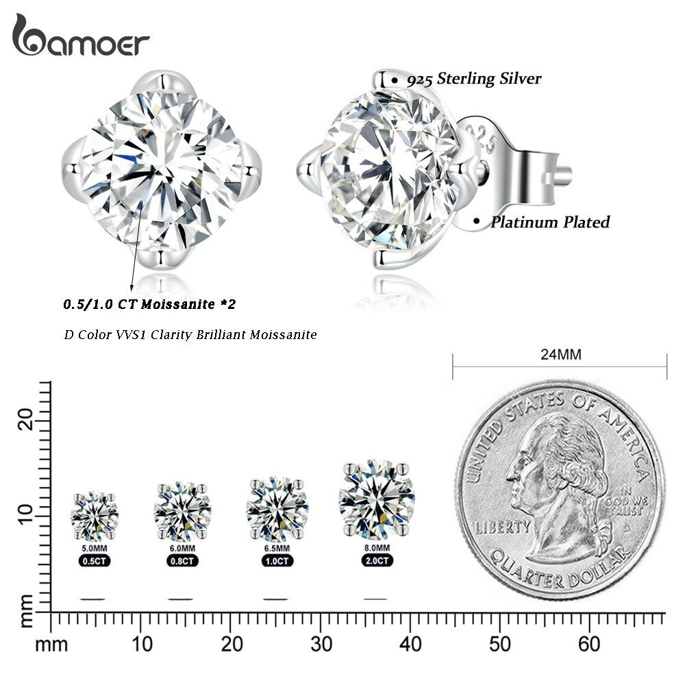 BAMOER 925 Sterling Silver Moissanite Stud Earrings for Women Wedding Gift Top Quality Dazzling Earrings Fine Jewelry