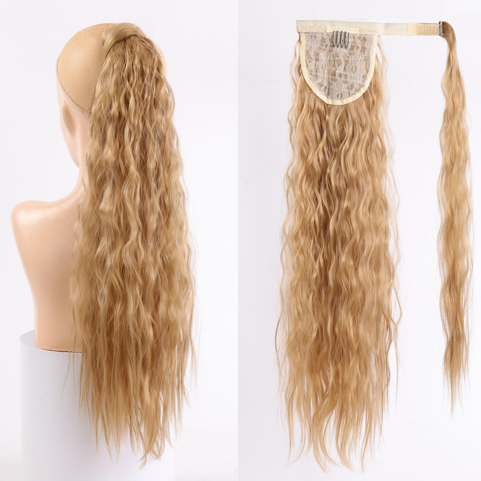 

Длинные вьющиеся синтетические заколки для хвоста на липучке в хвосте, накладные волосы, хвостик, шиньон с заколками для наращивания волос