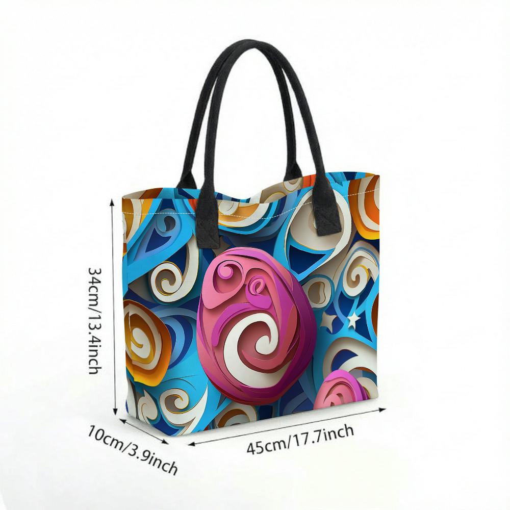 Colorful Swirl Printed Tote Bag Casual Large Capacity Fashion Shoulder Bag for Daily Use