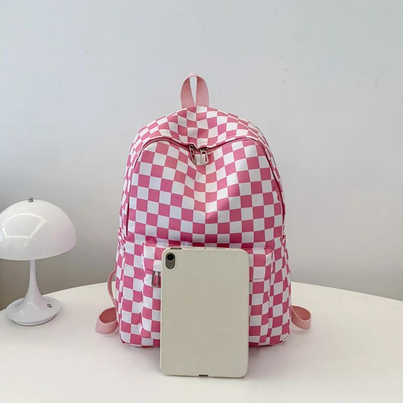 Schachbrett-Laptop-Rucksack für Damen - Modischer Print-Umhängetaschen-Set, Mehrere Taschen, Verstellbare Träger, Campus-Pendler-Essentials