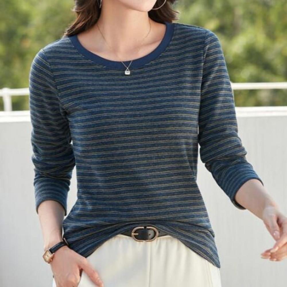 Navava Women Casual STripe Round Neck Long Sleeve T shirT nT3197