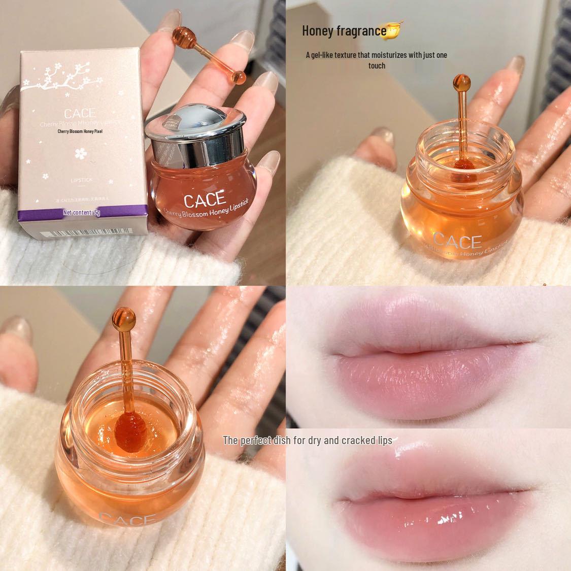 

CACE Cherry Blossom Honey Lip Balm: Moisturizing, Plumping, Non-Sticky Jelly Lip Oil for Lasting Nourishment. 5.8g