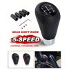 Universal 5 Speed Manual Leather Red Stitch Gear Shift Knob Car Gear Stick Shift Knob Lever Manual Transmission M8 M10 M12