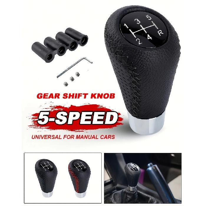 Universal 5 Speed Manual Leather Red Stitch Gear Shift Knob Car Gear Stick Shift Knob Lever Manual Transmission M8 M10 M12