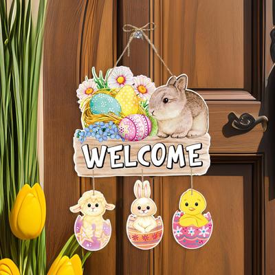 Easter Hanging Door Sign Decoration Decorative Wall Decor Welcome for Holiday Window