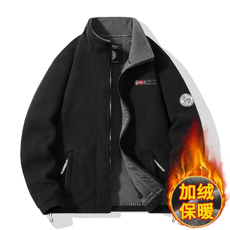 Men s fleece jacket stand-up collar jacket men s sports outdoor fleece thermal fleece jacket XS чёрный
