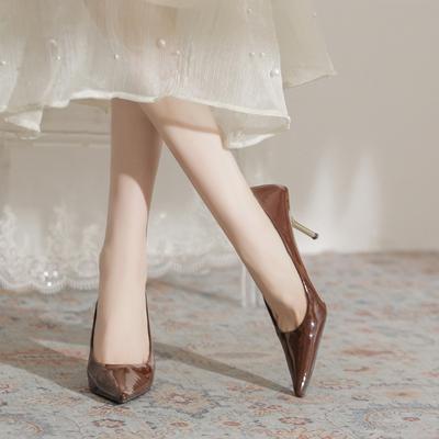 3212-13 Women's Shoes 2025 Spring New Fashion Patent Leather High Heels Thin Heel Pointed Temperament Commuter Single Shoes Tide