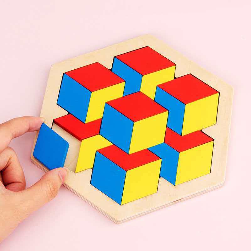 Interesting Toys Boys Hexagon Tangram Puzzle Wooden Brain Puzzles For Kids Girls Montessori Educational Gifts Geometric Shapes Iq Challenges