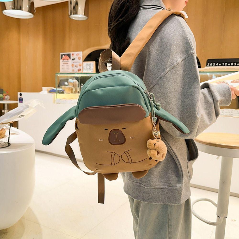 Cartoon Capybara School Bag Kawaii Shoulder Bag Lovely Capybara Nylon Backpack  Girls