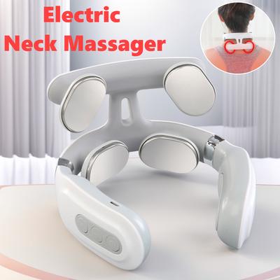New Neck Massager 4 Head Neck Massage Heating Machine USB Rechargeable Light Vibration Hot Compress Pulse Cervical Spine Machine