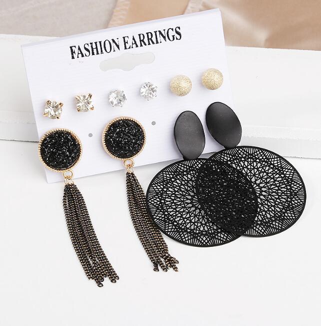 Women's Tassel and Pearl Crystal Stud Earring Set