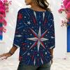 Women Plus Size Round Neck Half Sleeve Star Printed Navy Blue Loose Blouse