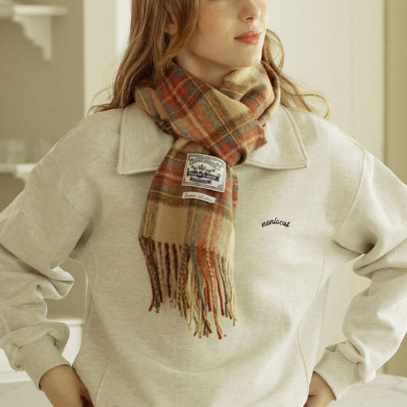 NONLOCAL Holiday Check Blend Muffler - Beige Check