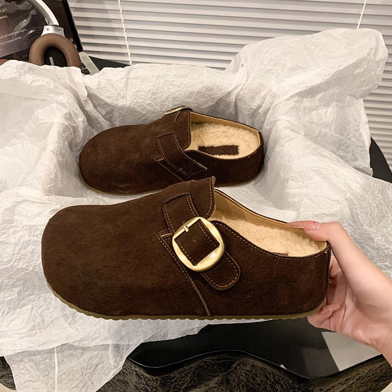 Lazy version~ retro slippers outer wear 2025 autumn new thick-bottomed casual bag head half slippers women's Boken tow