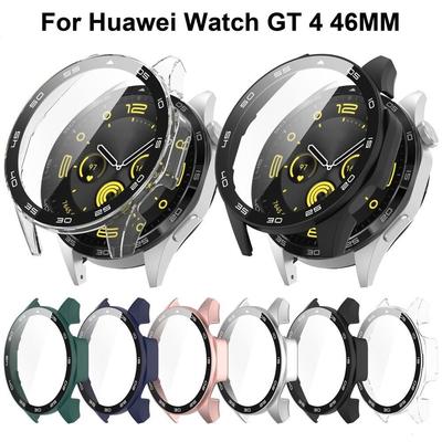 Full PC Protective Case For Huawei Watch GT 4 46mm Screen Protector Case Cover + Tempered Glass Film Clear