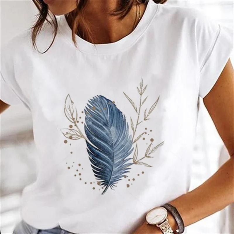 Women's Floral Plant Crew Neck Large Size Short Sleeve T-Shirt Women's Top