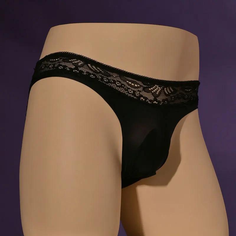 Mutandine di Pizzo Taglia Grande Sissy Pouch da Uomo Lingerie Slip Intimo Elastico a Vita Bassa in Seta Ghiacciata Uomo Gay Morbido Comodo Slip