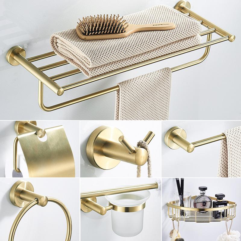 Minimalist Brushed Gold Towel Rack - 304 Stainless Steel Bathroom Hardware Hanger