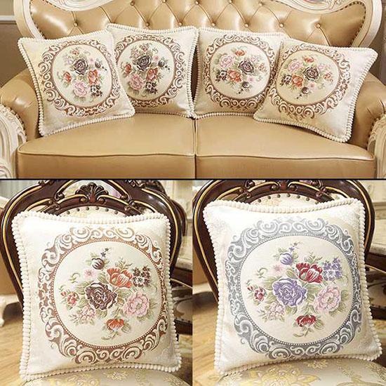 Washable Cushion Covers European-style Printed Sofa Pillowcase Cover for Living Room Car Pillow Cushion Lumbar Support Cover Removable