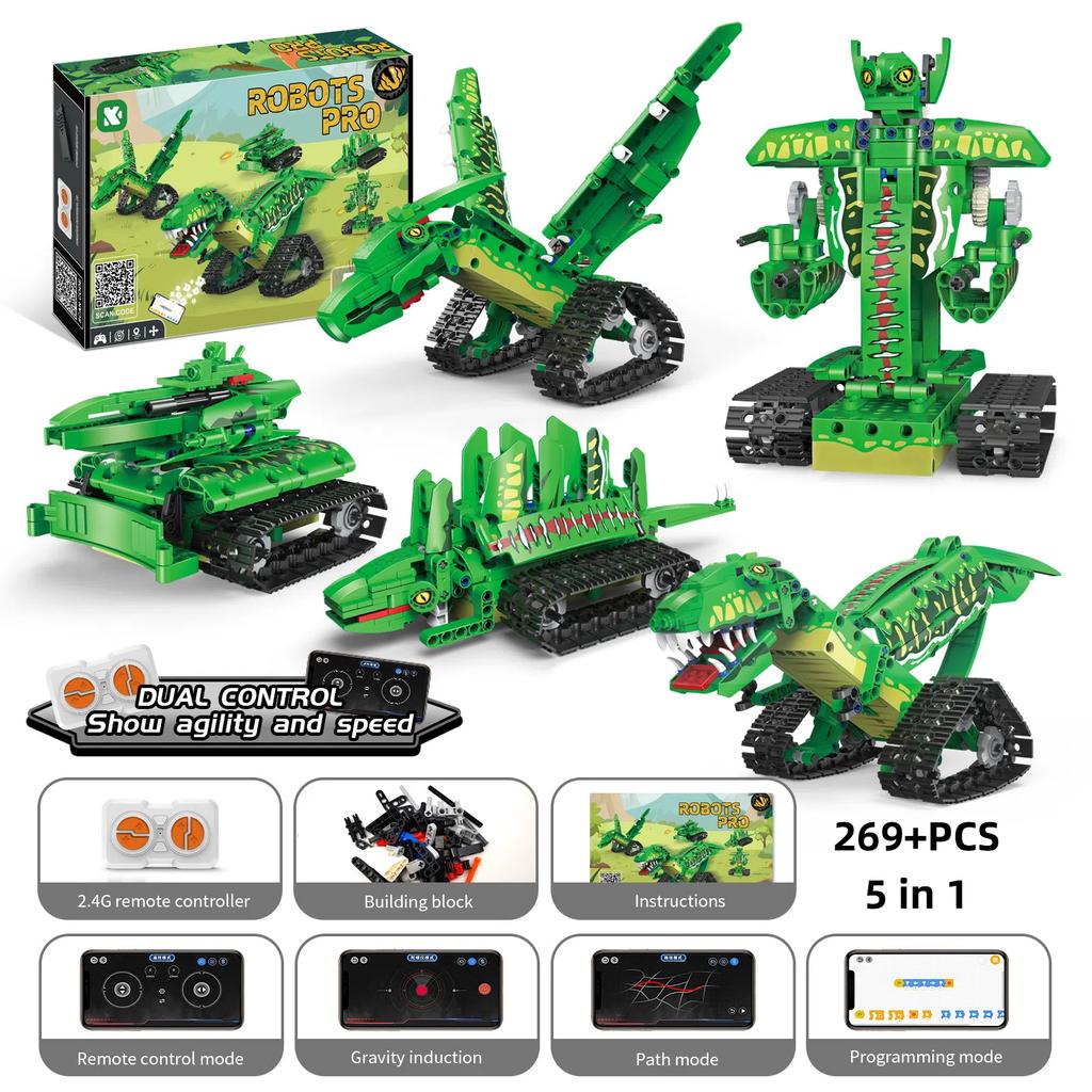 5 in 1 City Technical Remote Control Deformed Robot Dinosaur Building Blocks Jurassic Rex APP RC Bricks Toys for Children Gifts