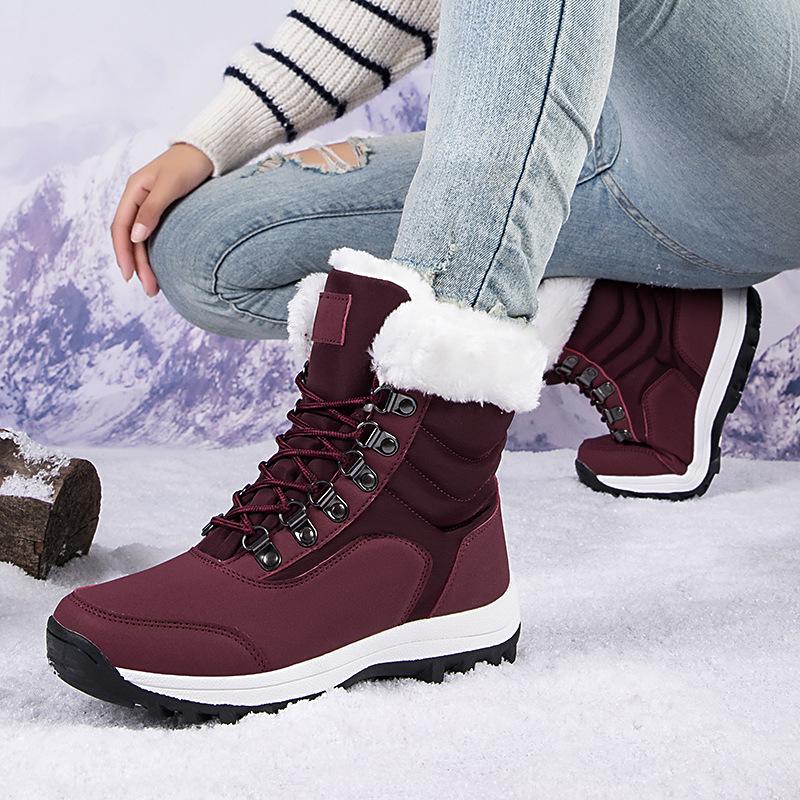 Bottes de neige chaudes d'hiver pour femmes, doublure en fausse fourrure, bottines imperméables mi-mollet, chaussures d'extérieur antidérapantes pour femmes, bottes de marche, de randonnée et de sport à lacets