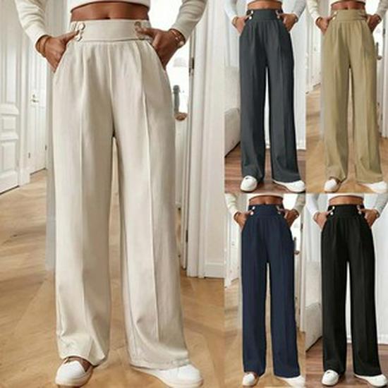 2025 Autumn Women's High Waist Corduroy Pants - Solid Color, Loose Straight Leg