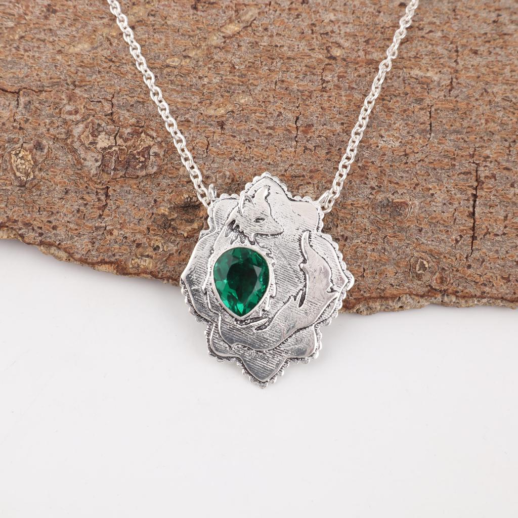 Green Emerald Gemstone Jewelry, 925 Sterling Silver Pendant Handmade Dainty Jewelry For Gift