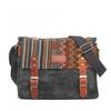 Ethnic Patchwork Canvas Shoulder Bag with Cowhide Buckle and Retro Webbing Design