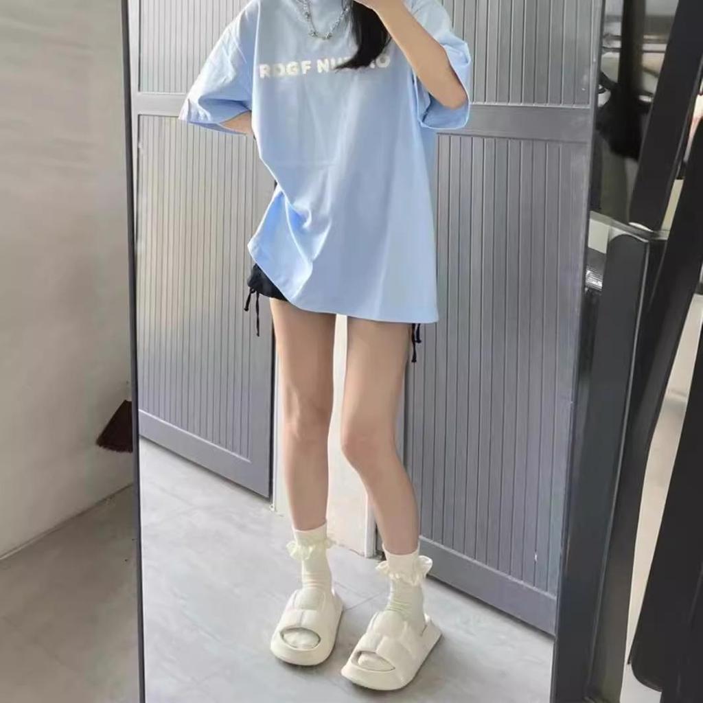 Spring/Summer 2024 Trendy Loose Fit Cotton T-Shirt for Students - Mid-Length, Short-Sleeve