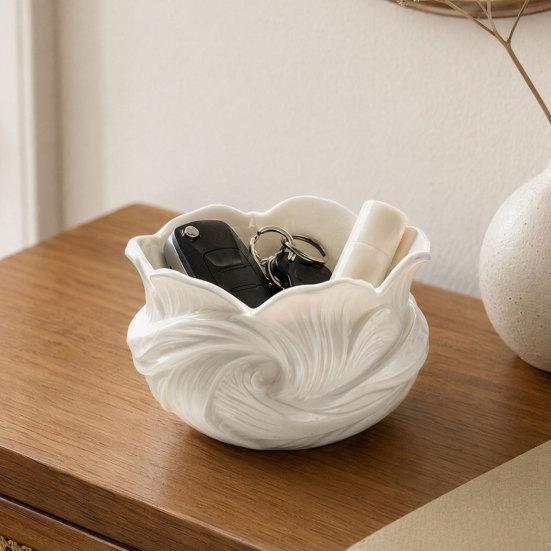 3D Printed Flower Petal Storage Box, Matte White Jewelry & Makeup Organizer, Large Capacity Wide-Mouth Holder for Makeup Brushes Keys Stationery,