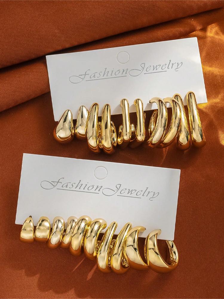 2/6/20 Stück Leichte Tropfenförmige C-förmige Ohrringe für Damen Goldfarbe Asymmetrische Form CCB Ohrringe Schmuck für den täglichen Gebrauch 2026