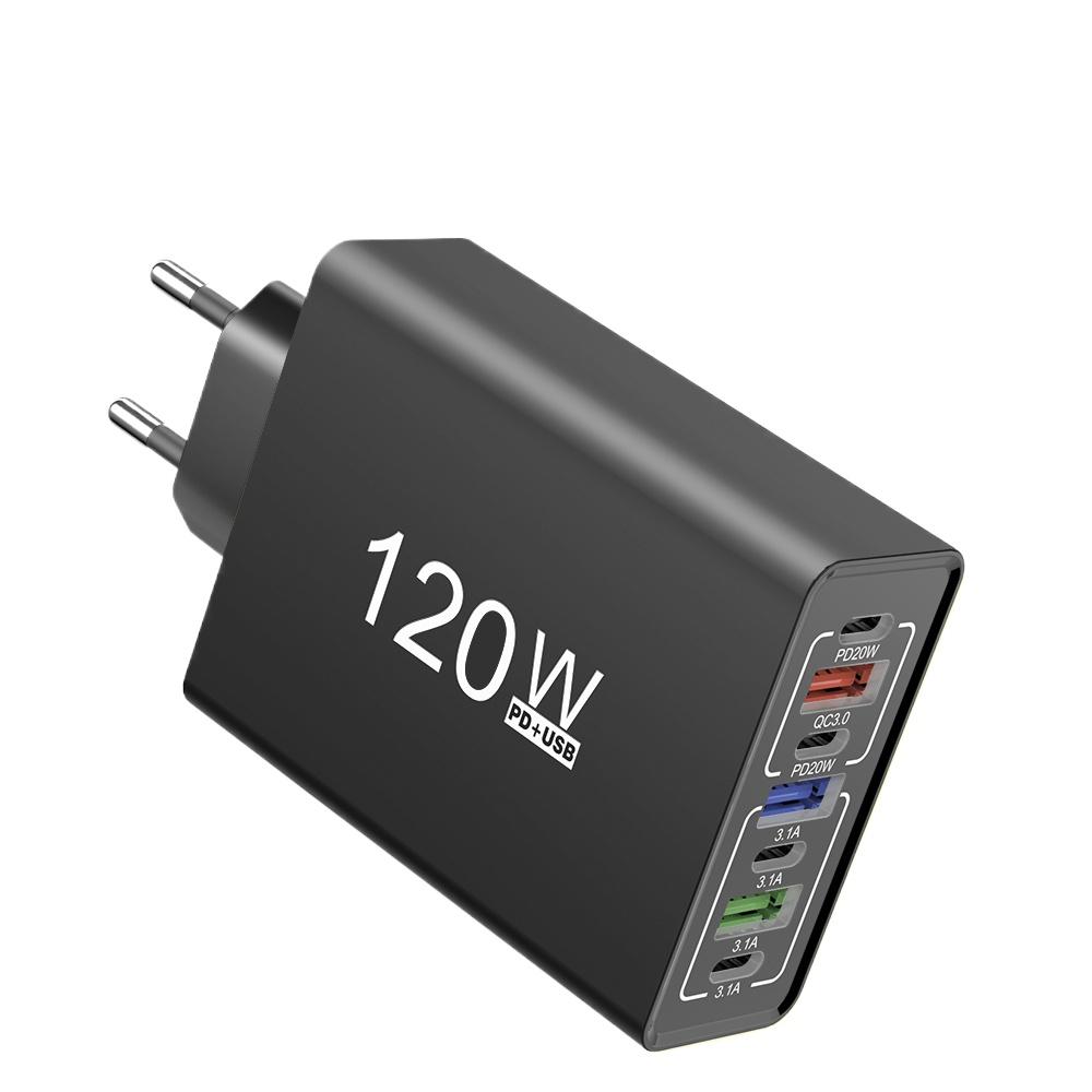 Typ C 120W USB C Ladegerät Mehrere Anschlüsse Schnelllade-Handy-Ladegerät-Adapter für iPhone Samsung Xiaomi Huawei EU/US-Stecker Wandladegerät