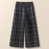 Sibaishi Women's Retro Plaid High-Waist Cropped Wide-Leg Pants