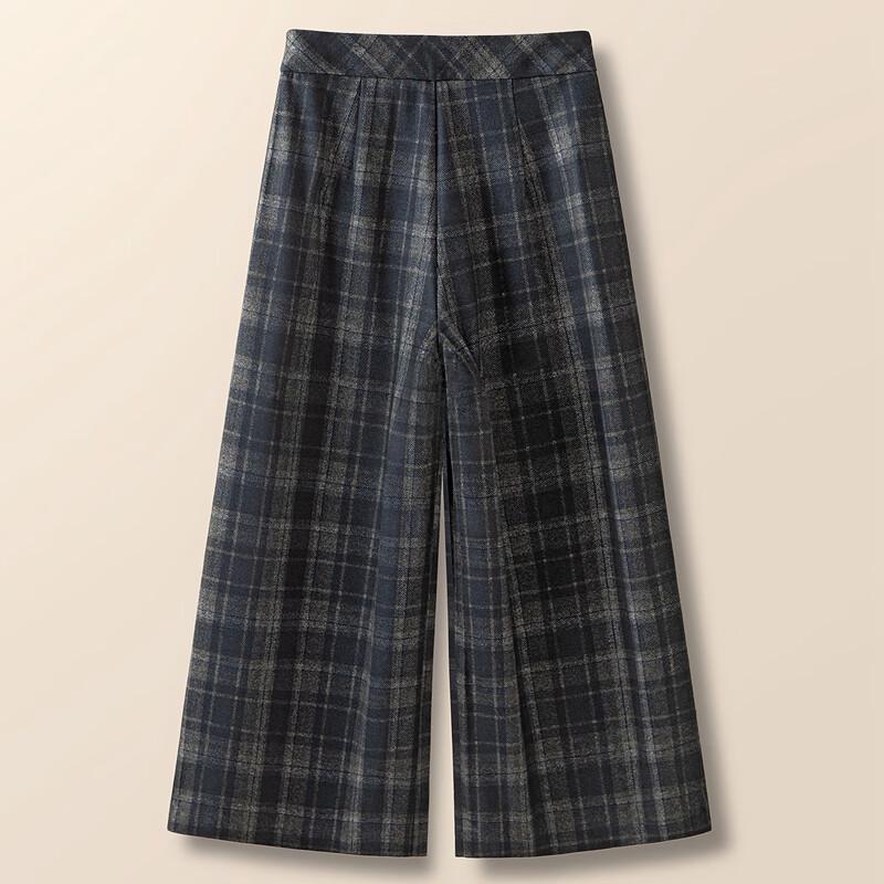 Sibaishi Women's Retro Plaid High-Waist Cropped Wide-Leg Pants